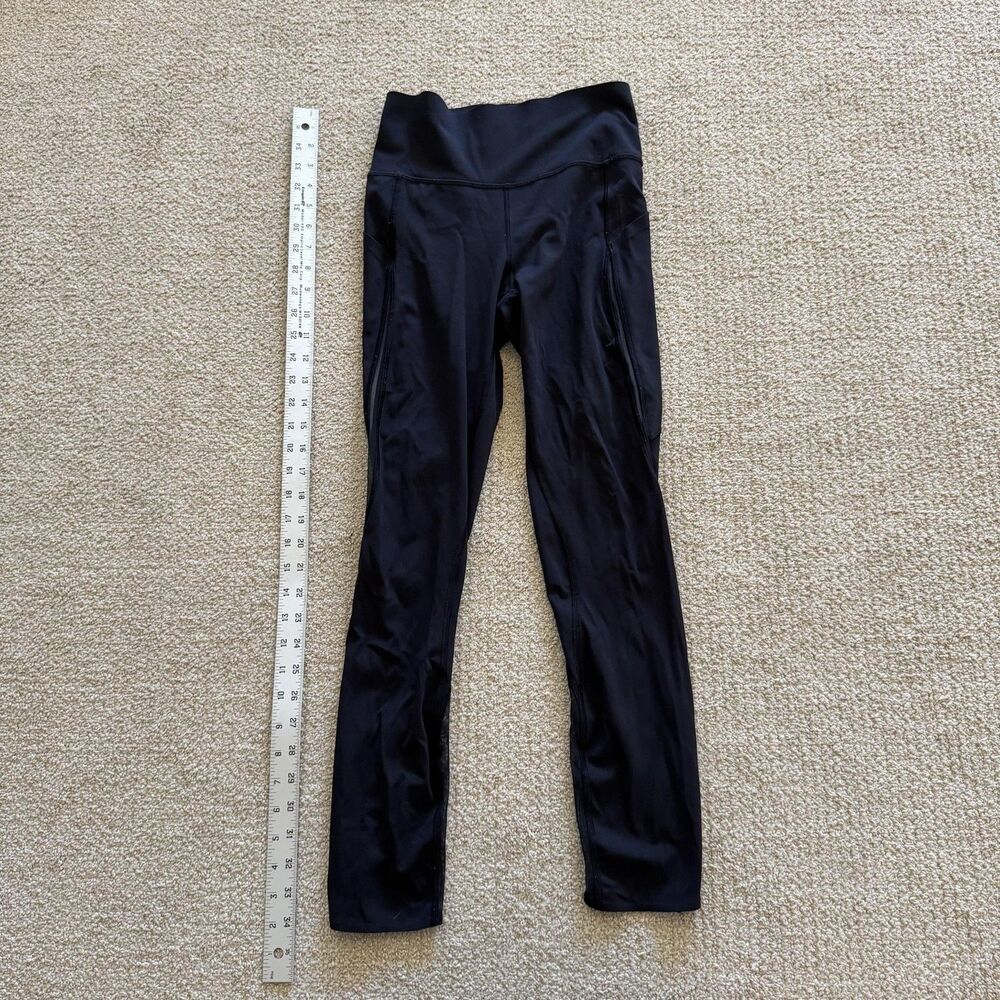 Lululemon Leggings Womens 4 Black Ankle Mesh Panel Stretch Pockets Running Yoga